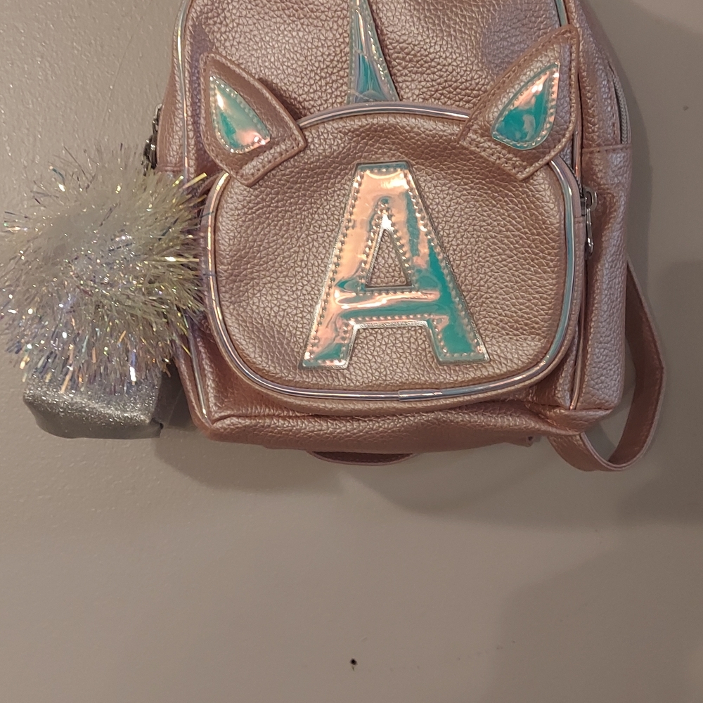 Justice Unicorn Backpack NWOT with Pom Pom "A" front, with attachable pouch. - Picture 2 of 11